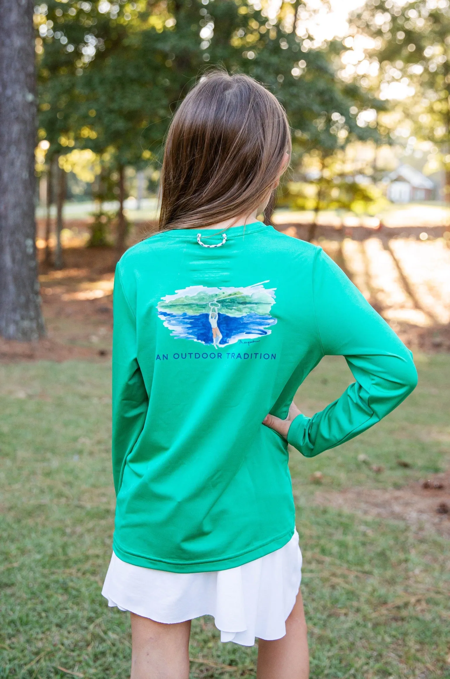 Kids Pro Performance Long Sleeve Fishing T-shirt in Simply Green Zipline