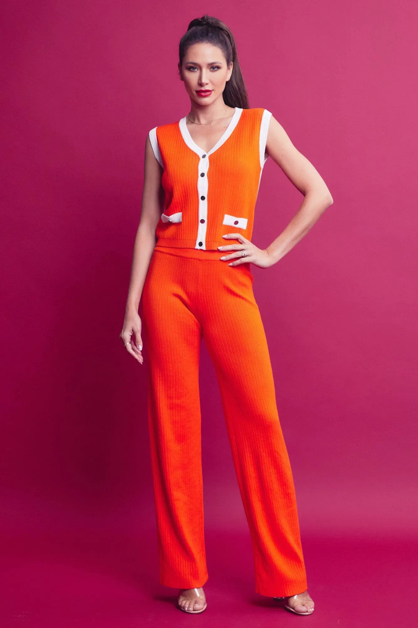 Knit Vest with Contrast Details & Pant Set