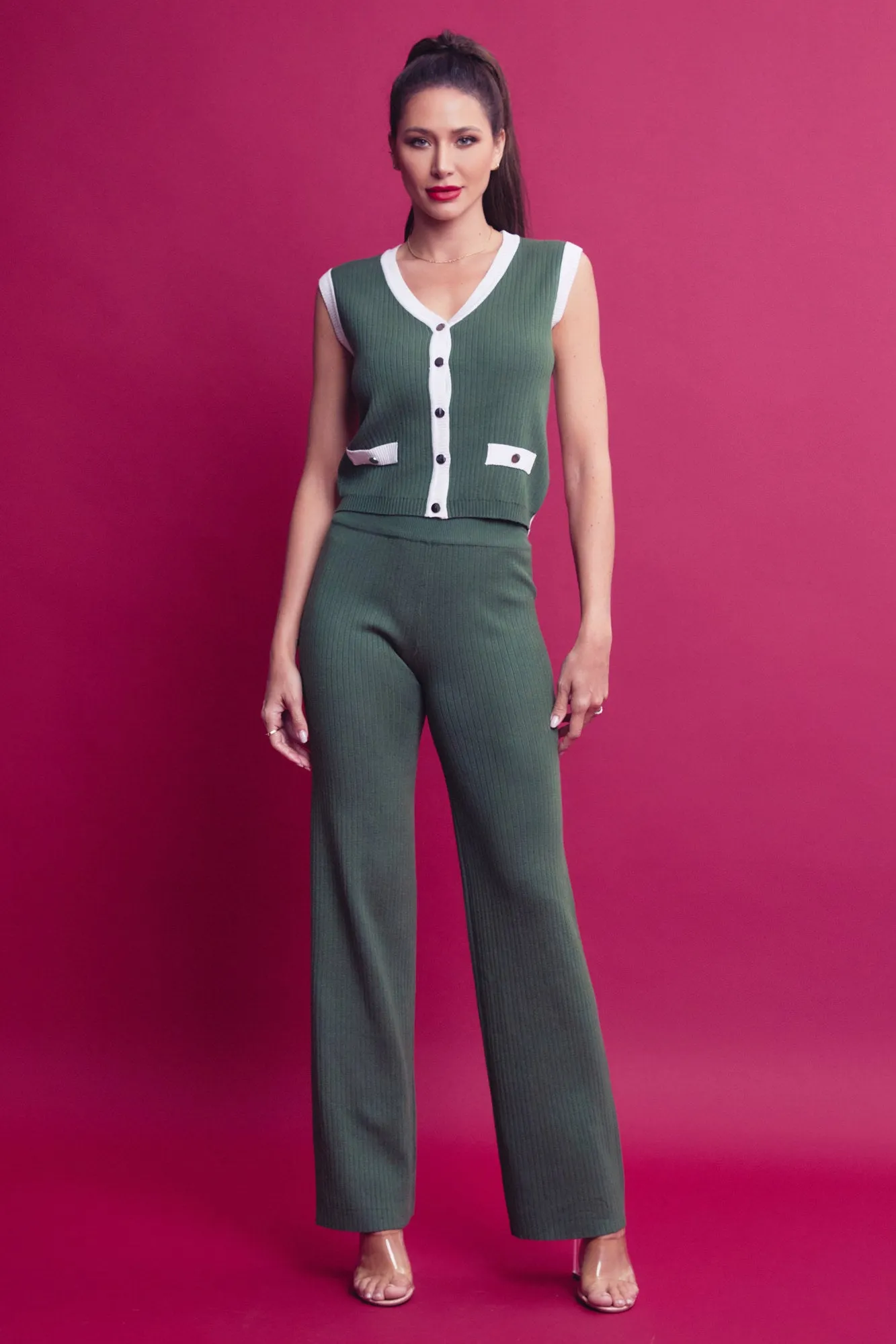 Knit Vest with Contrast Details & Pant Set