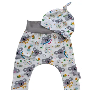 Koala Bears Cuffless Harem Pants with Matching Top Knot Hat