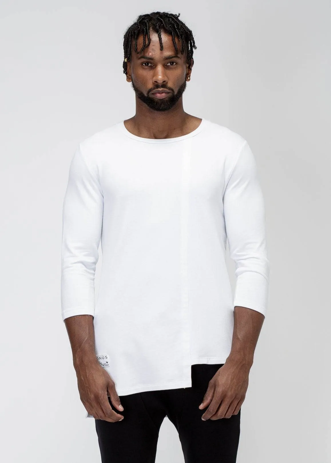 Konus Men's 3/4 Sleeve Tee with Uneven Hem in White by Shop at Konus