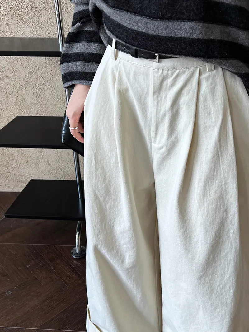 Korean Wide Leg Pants Women Autumn Cotton High Waist All Matching Slimming Straight Pants Casual Long Pants