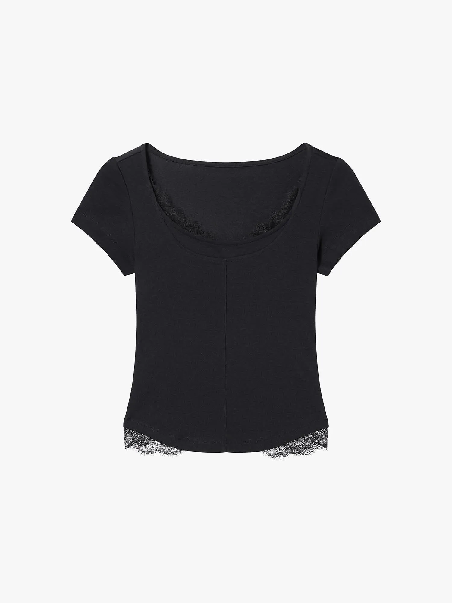 Lace Panel Cropped T-Shirt