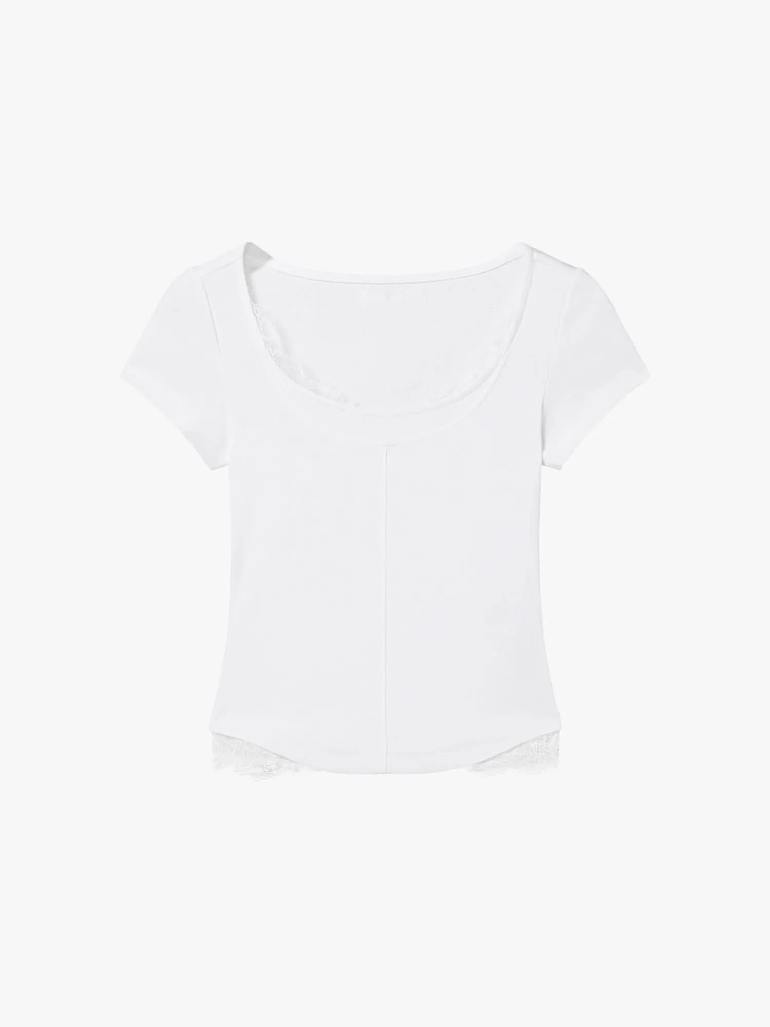 Lace Panel Cropped T-Shirt
