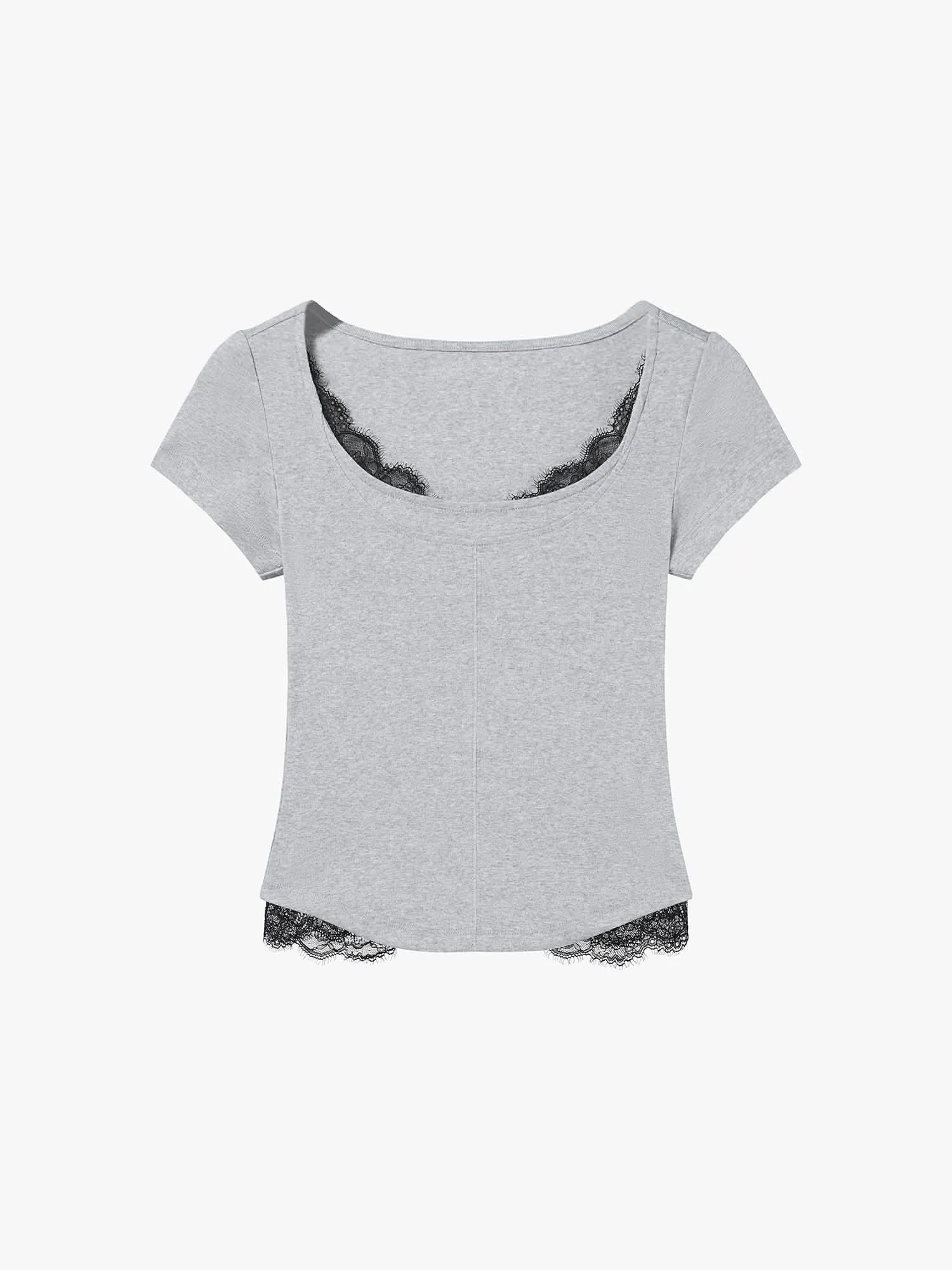 Lace Panel Cropped T-Shirt