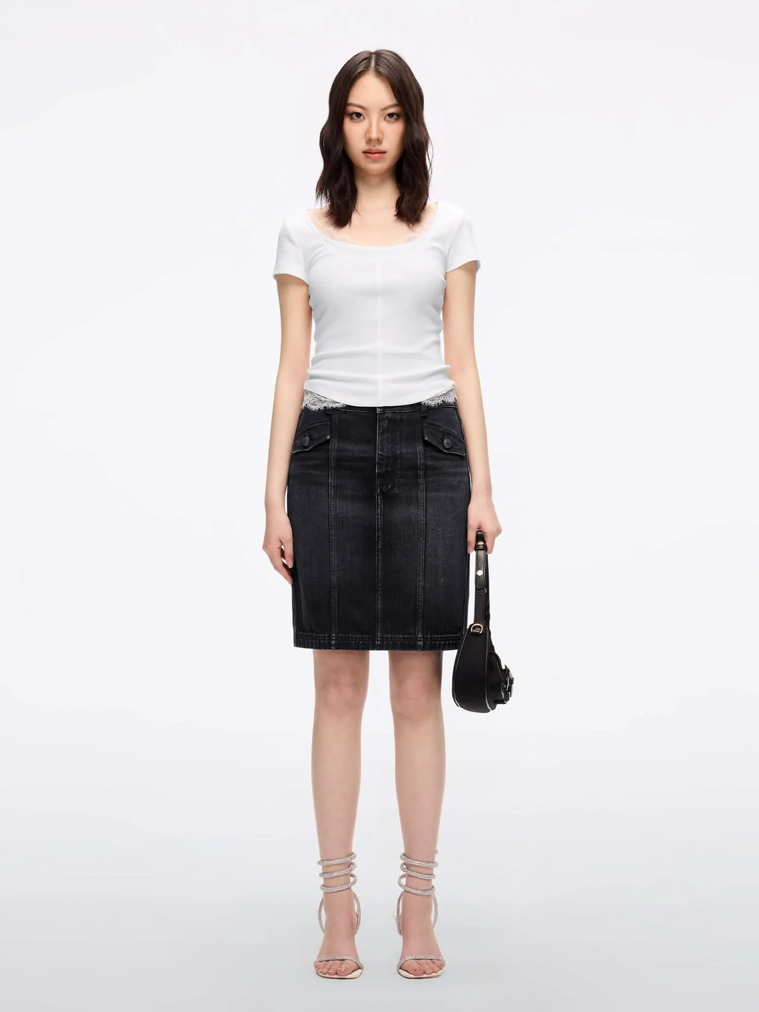 Lace Panel Cropped T-Shirt