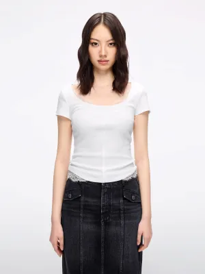Lace Panel Cropped T-Shirt