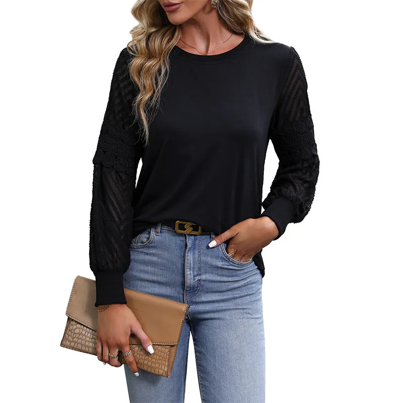 Lace Patchwork Sleeve Solid Color Sweatshirts Wholesale Womens Clothing N3824090300003