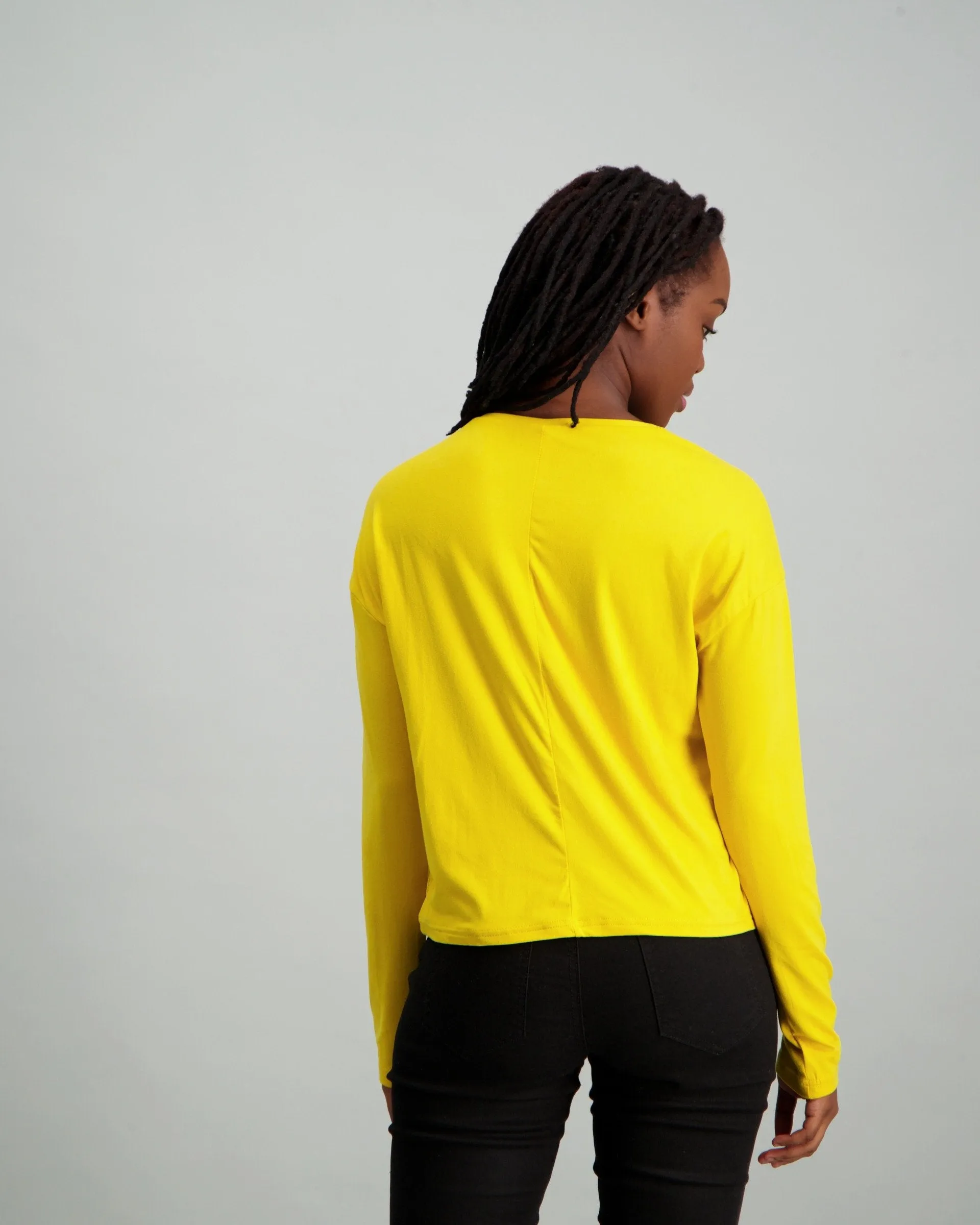 Ladies Long Sleeve Slogan Boxy T-Shirt - Mustard