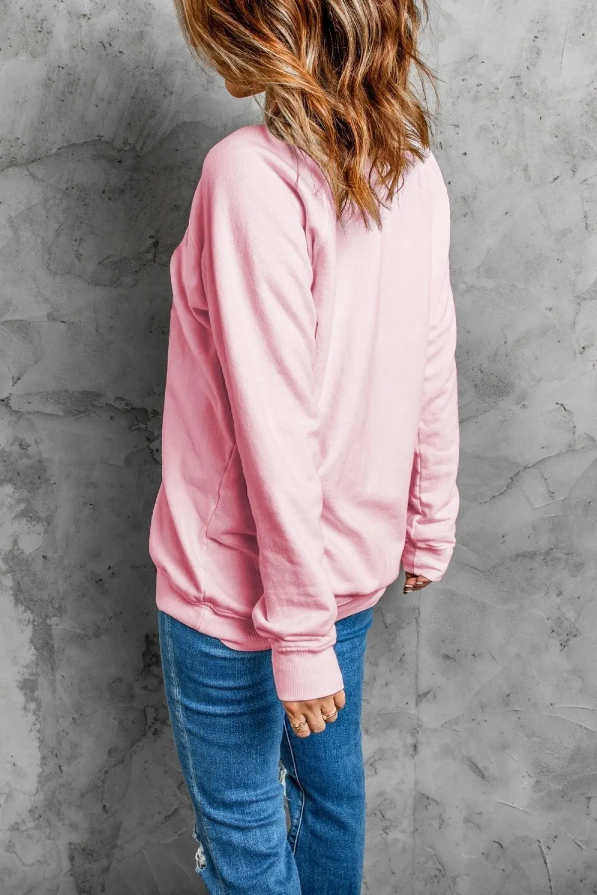 Ladies Pink Pullover Sweatshirt Cactus on Multicolor Triangle