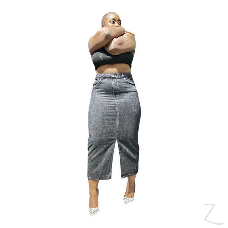 Ladies Super Strong Plain Pencil Denim Skirt | Maxi  | "Niso"