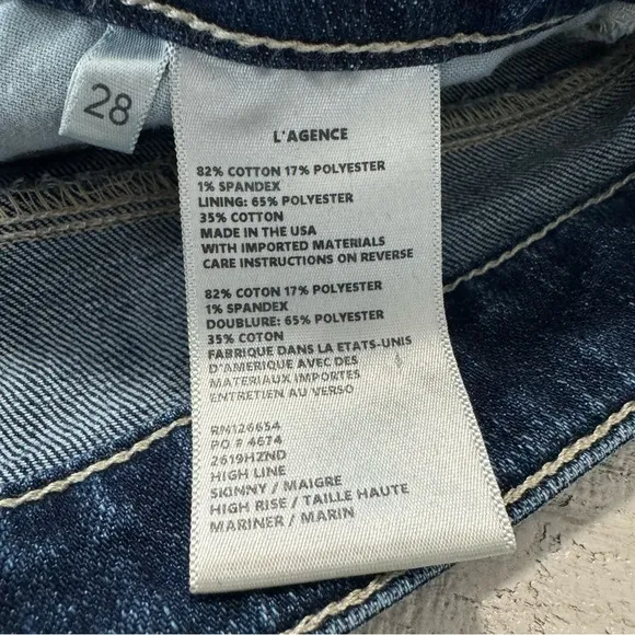 L’Agence High Line Skinny Jeans size 28 Mariner Destroyed High Rise Denim