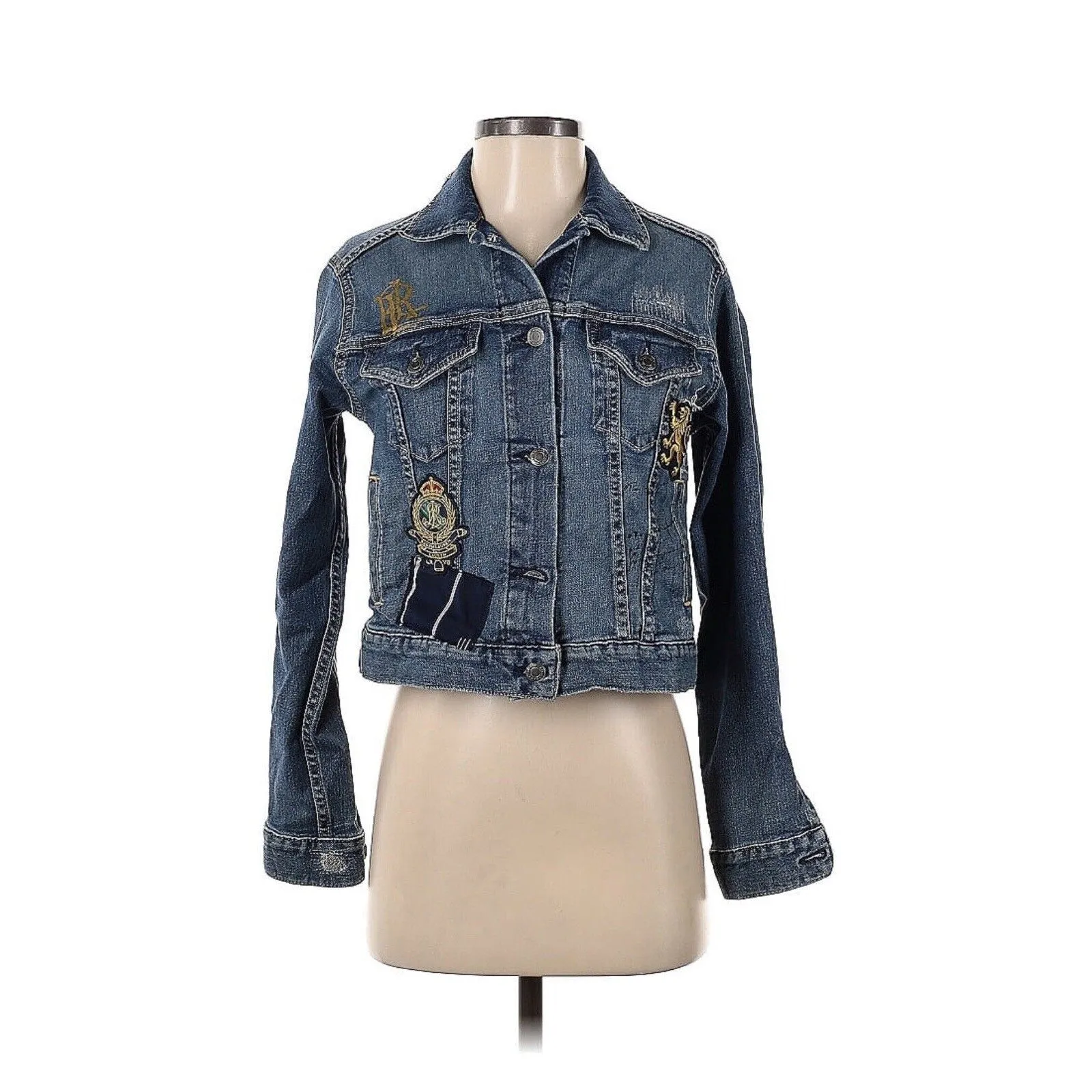 Lauren Ralph Lauren Women’s Patchwork Denim Jacket – Crown & Crest Logo – Size XS