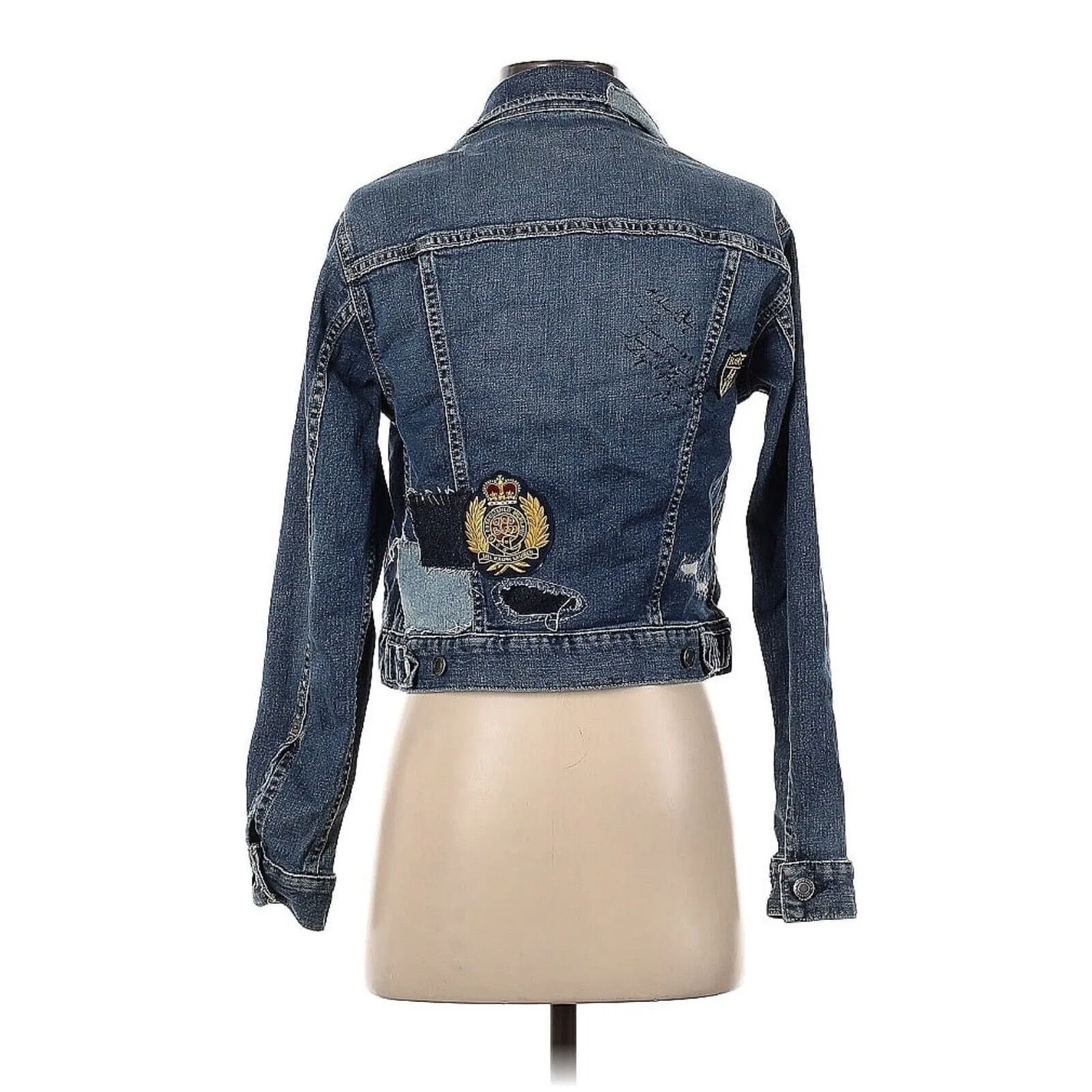 Lauren Ralph Lauren Women’s Patchwork Denim Jacket – Crown & Crest Logo – Size XS
