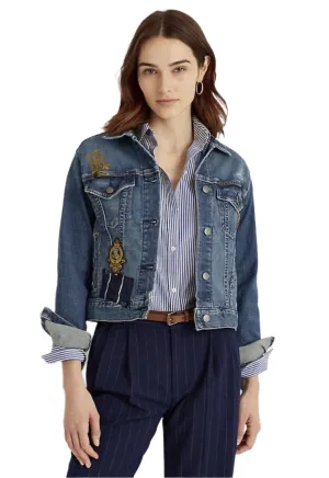 Lauren Ralph Lauren Women’s Patchwork Denim Jacket – Crown & Crest Logo – Size XS