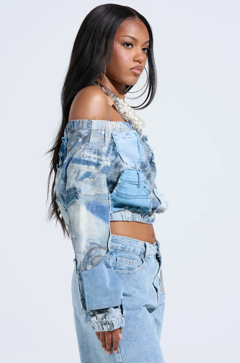 LEILA DENIM PATCHWORK SWEATSHIRT