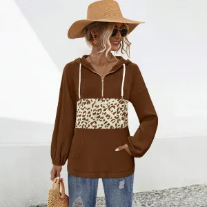 Leopard Print Patchwork Hooded Sweatshirts Wholesale Womens Clothing N3824111300028