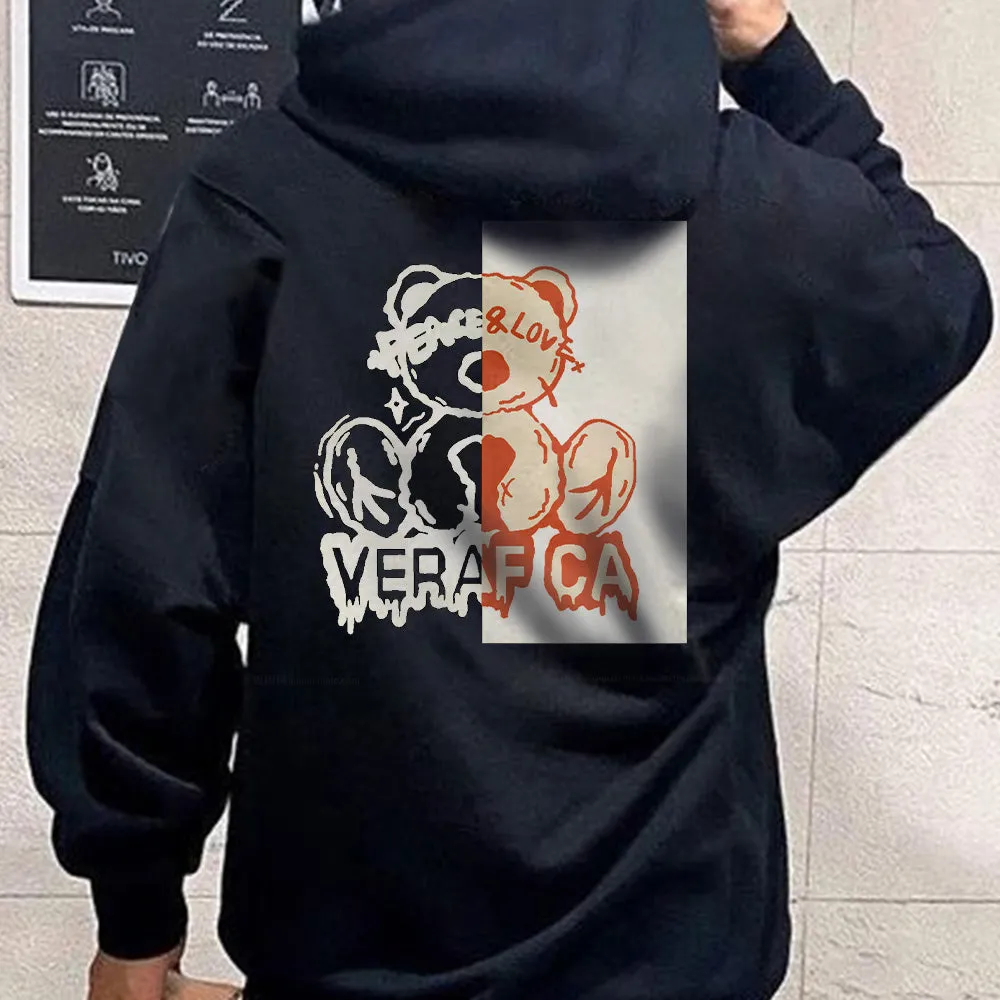 Letter Bear Patchwork Graphic Print Loose Men's Sweatshirt