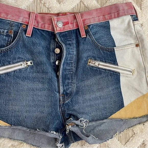 Levi's 501 Button Fly Denim Color Block Jean Shorts Blue Red Size 31