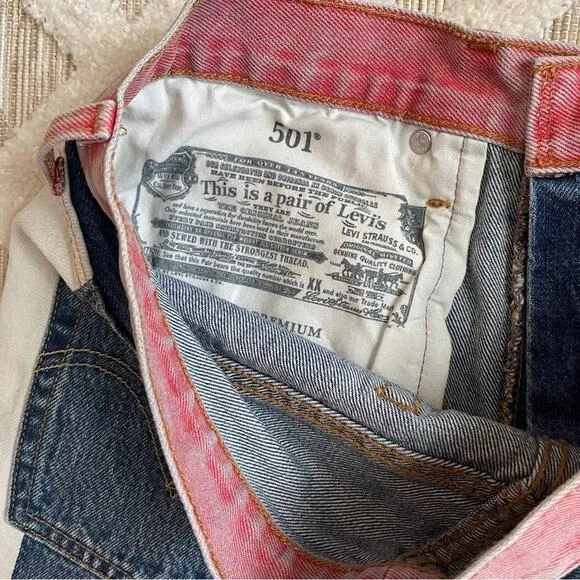Levi's 501 Button Fly Denim Color Block Jean Shorts Blue Red Size 31