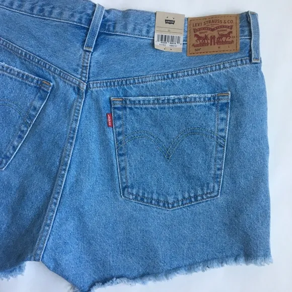 Levi’s 501 High Rise Buttonfly Raw Hem Blue Denim Jeans Size 33