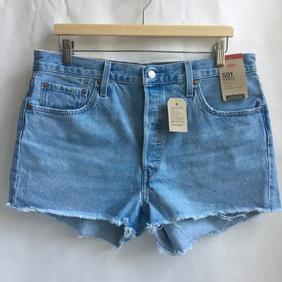 Levi’s 501 High Rise Buttonfly Raw Hem Blue Denim Jeans Size 33