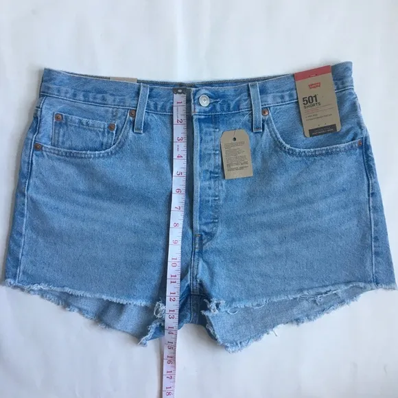 Levi’s 501 High Rise Buttonfly Raw Hem Blue Denim Jeans Size 33