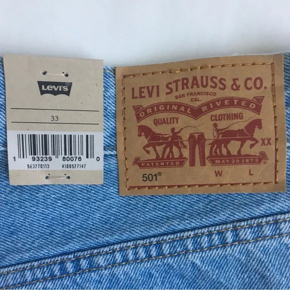 Levi’s 501 High Rise Buttonfly Raw Hem Blue Denim Jeans Size 33