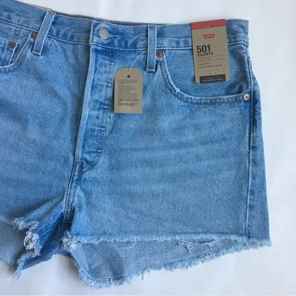 Levi’s 501 High Rise Buttonfly Raw Hem Blue Denim Jeans Size 33