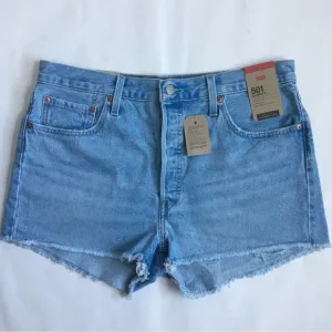 Levi’s 501 High Rise Buttonfly Raw Hem Blue Denim Jeans Size 33
