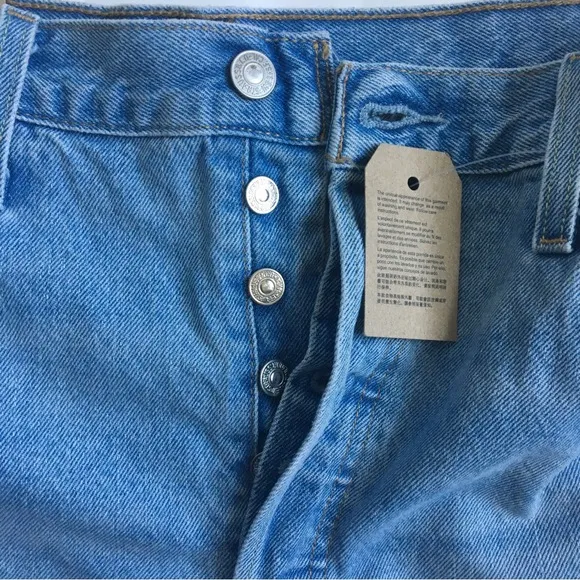Levi’s 501 High Rise Buttonfly Raw Hem Blue Denim Jeans Size 33