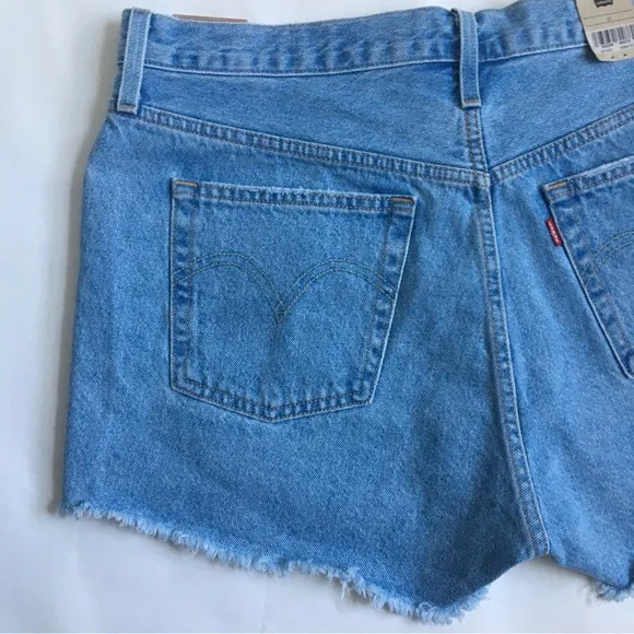 Levi’s 501 High Rise Buttonfly Raw Hem Blue Denim Jeans Size 33