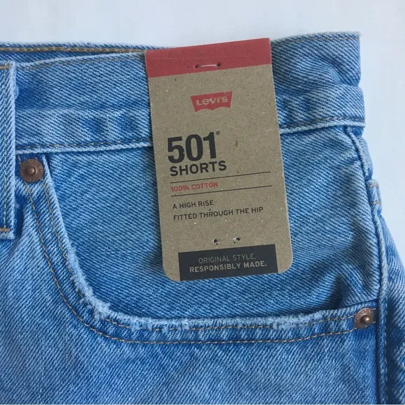 Levi’s 501 High Rise Buttonfly Raw Hem Blue Denim Jeans Size 33