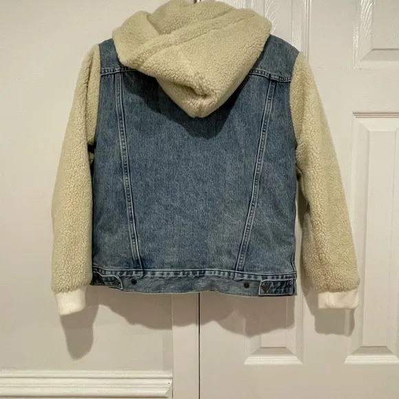 LEVI’S 90’s EX-BOYFRIEND SHERPA HOODED DENIM JEAN TRUCKER JACKET SMALL
