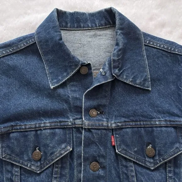 Levis Denim Trucker Jacket BE KIND Custom Painted Back Womens Large Blue Denim