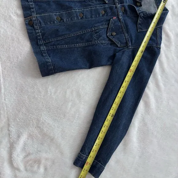 Levis Denim Trucker Jacket BE KIND Custom Painted Back Womens Large Blue Denim