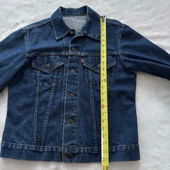 Levis Denim Trucker Jacket BE KIND Custom Painted Back Womens Large Blue Denim