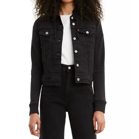 Levi's Hybrid Denim Hoodie Original Trucker Jacket Black Size L