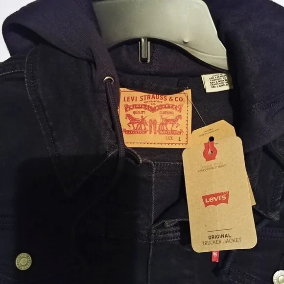 Levi's Hybrid Denim Hoodie Original Trucker Jacket Black Size L
