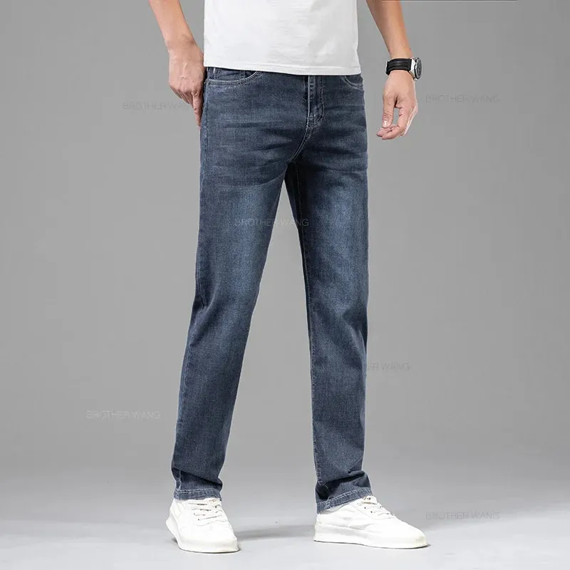 LichtgrauElastisch Herren Sommer Jeans Classic Straight Business Casual Denim Trousers