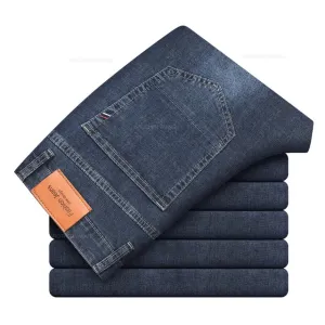 LichtgrauElastisch Herren Sommer Jeans Classic Straight Business Casual Denim Trousers