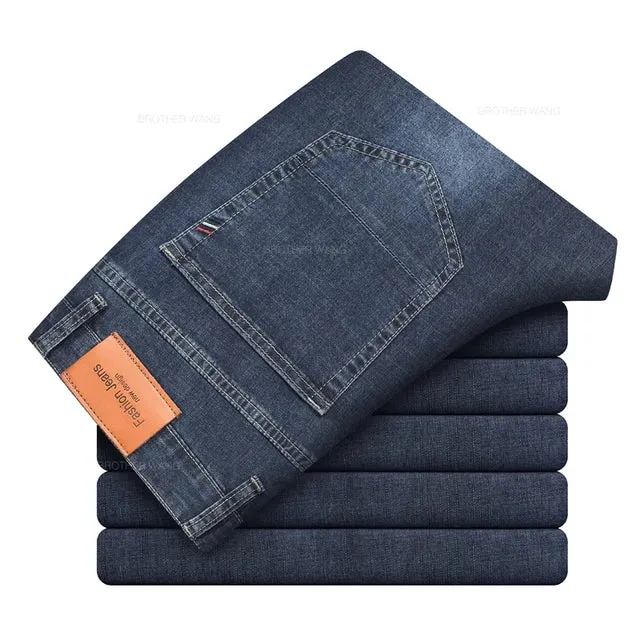 LichtgrauElastisch Herren Sommer Jeans Classic Straight Business Casual Denim Trousers