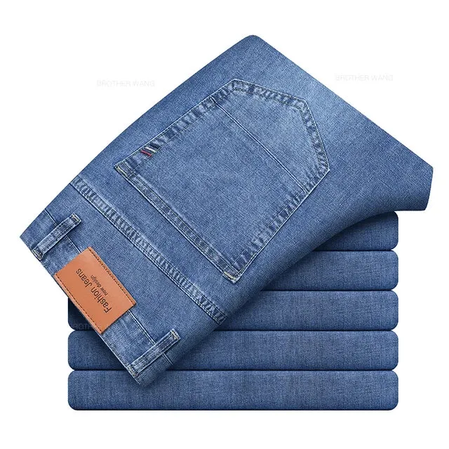 LichtgrauElastisch Herren Sommer Jeans Classic Straight Business Casual Denim Trousers