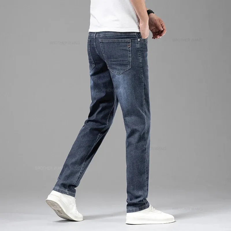 LichtgrauElastisch Herren Sommer Jeans Classic Straight Business Casual Denim Trousers