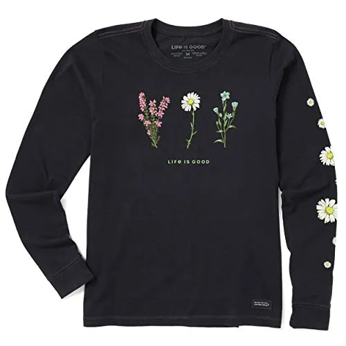 Life is Good Women's Crusher Long Sleeve T-Shirt Wildflow, Jet Black, XX-Large