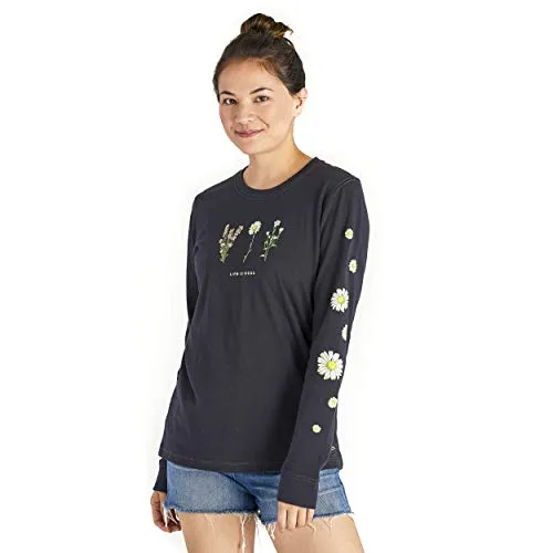 Life is Good Women's Crusher Long Sleeve T-Shirt Wildflow, Jet Black, XX-Large