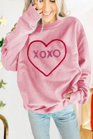 Light Pink xoxo Heart Graphic Pullover Sweatshirt
