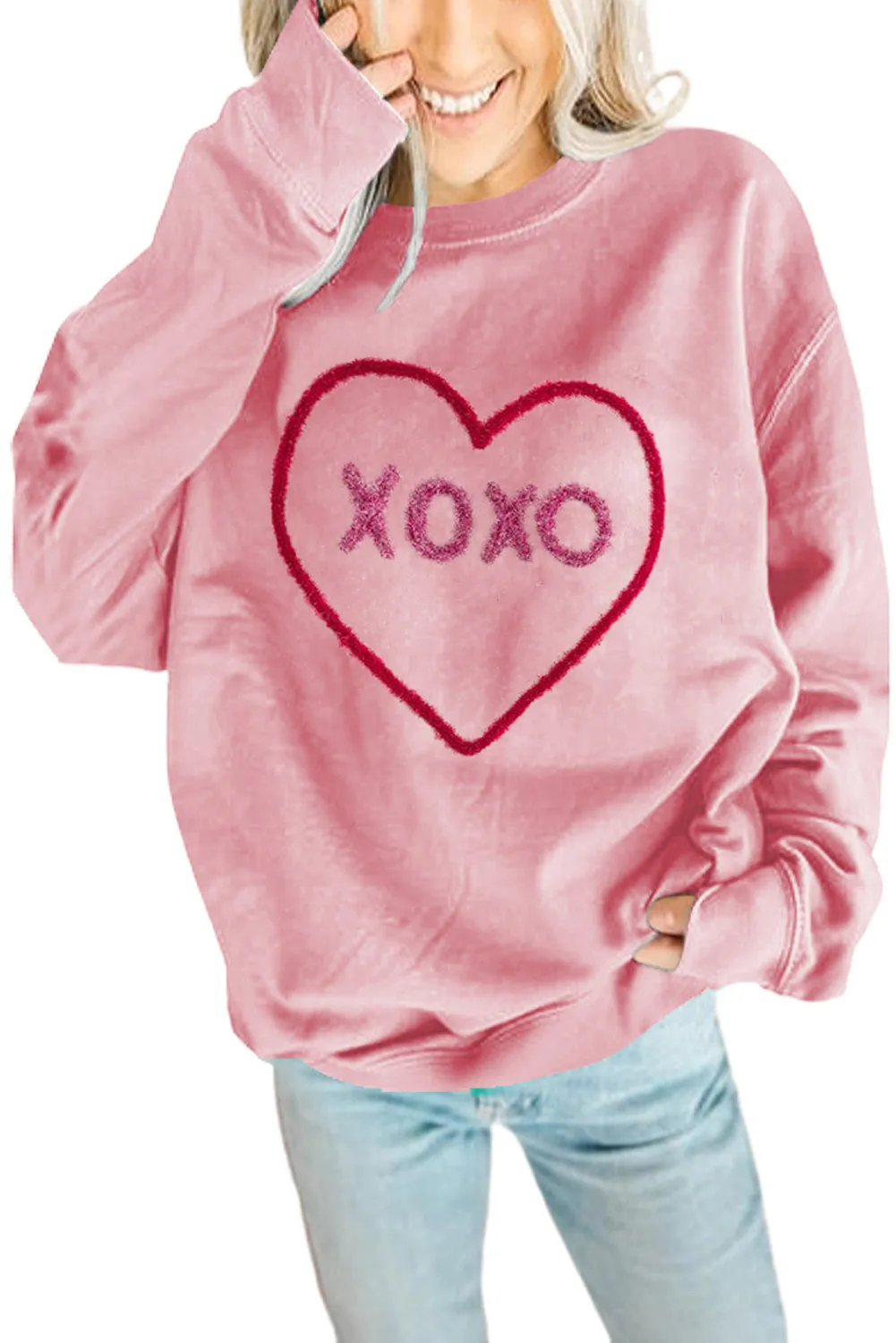 Light Pink xoxo Heart Graphic Pullover Sweatshirt