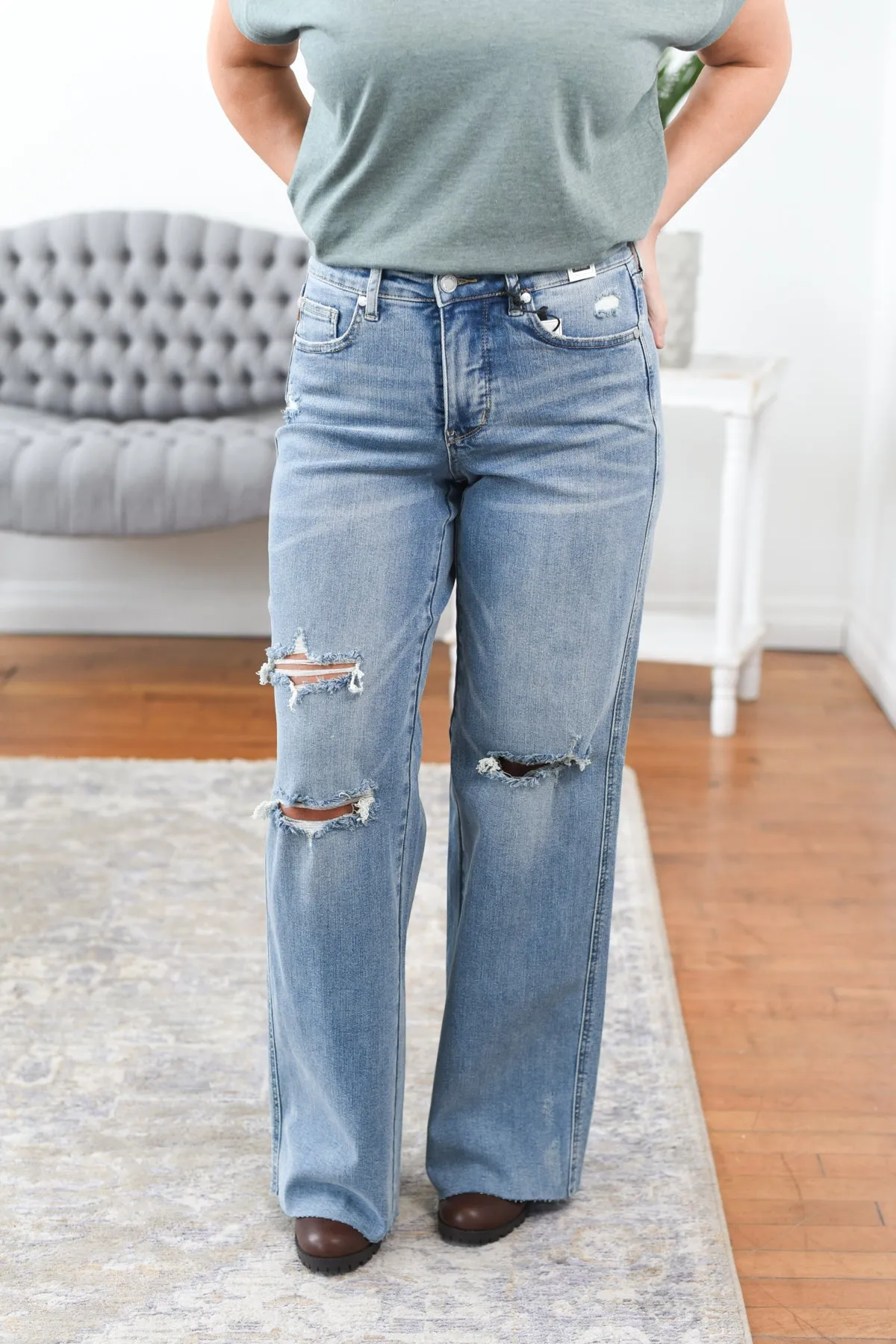 Lisette Mid Rise Tummy Control Wide Leg Judy Blue Jeans