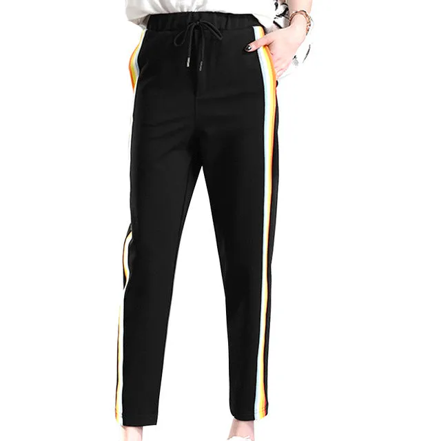 LLYGE Sweatpants Sportswear Rainbow Pants 2017 Spring Autumn Joggers Women Black Harem Pants Harajuku Kpop Trousers Female